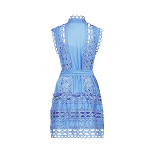 Aurohaya Mireille Blue Cut-out Belted Mini Dress