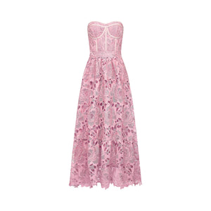Aurohaya Inès lace floral embroidered cut-out midi dress in Pink