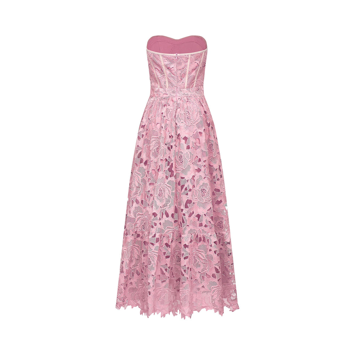 Aurohaya Inès lace floral embroidered cut-out midi dress in Pink