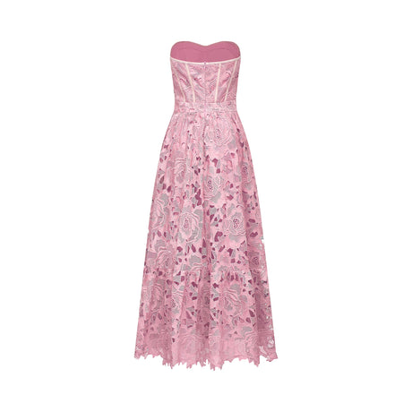 Aurohaya Inès lace floral embroidered cut-out midi dress in Pink