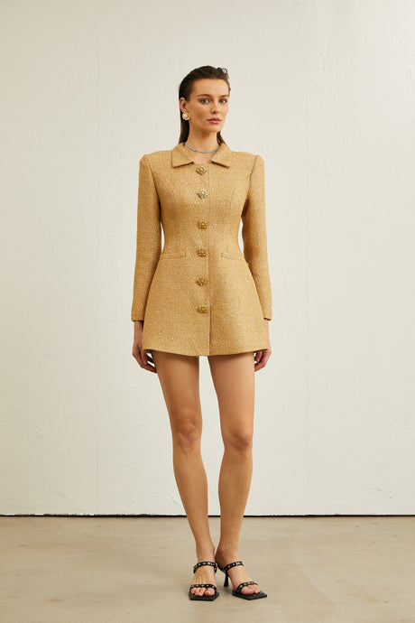Aurohaya Morgane tweed long-sleeve mini dress