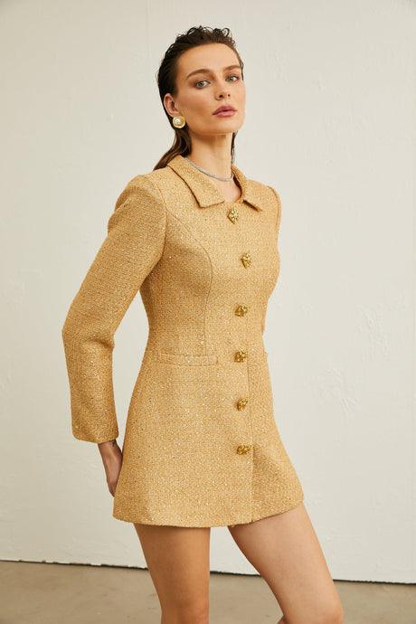 Aurohaya Morgane tweed long-sleeve mini dress
