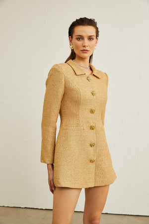 Aurohaya Morgane tweed long-sleeve mini dress