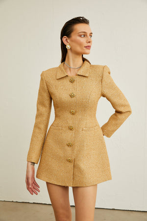 Aurohaya Morgane tweed long-sleeve mini dress