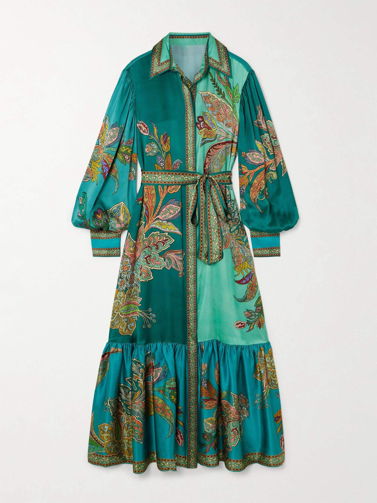 Aurohaya Delicate Satin Floral Print Single Breasted Midi Dress