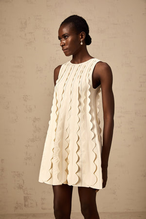 Aurohaya Axelle white wavy-detail sleeveless mini dress