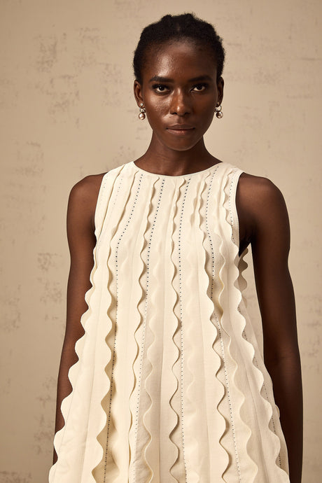 Aurohaya Axelle white wavy-detail sleeveless mini dress