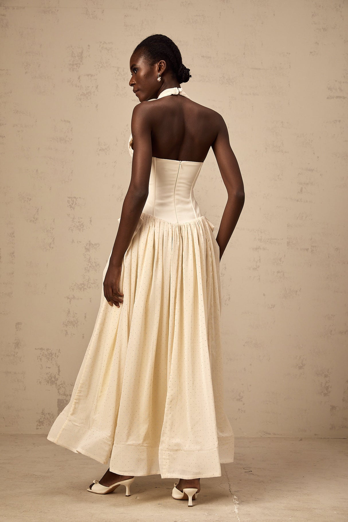 Aurohaya Charlotte halterneck tulle midi dress