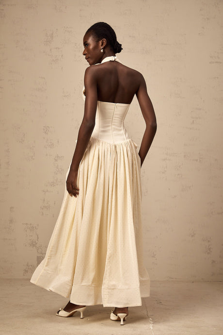 Aurohaya Charlotte halterneck tulle midi dress