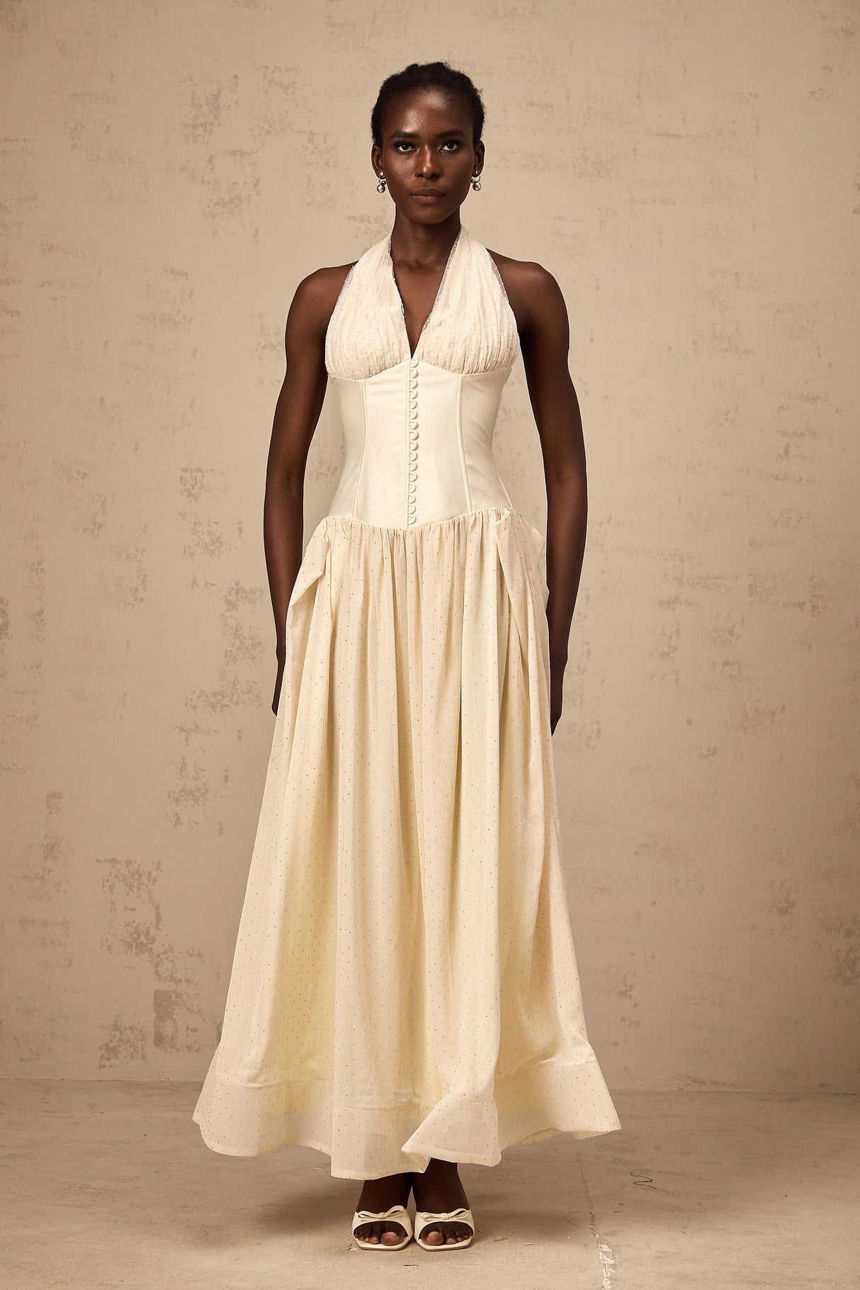 Aurohaya Charlotte halterneck tulle midi dress