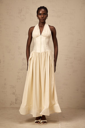 Aurohaya Charlotte halterneck tulle midi dress