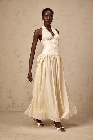 Aurohaya Charlotte halterneck tulle midi dress