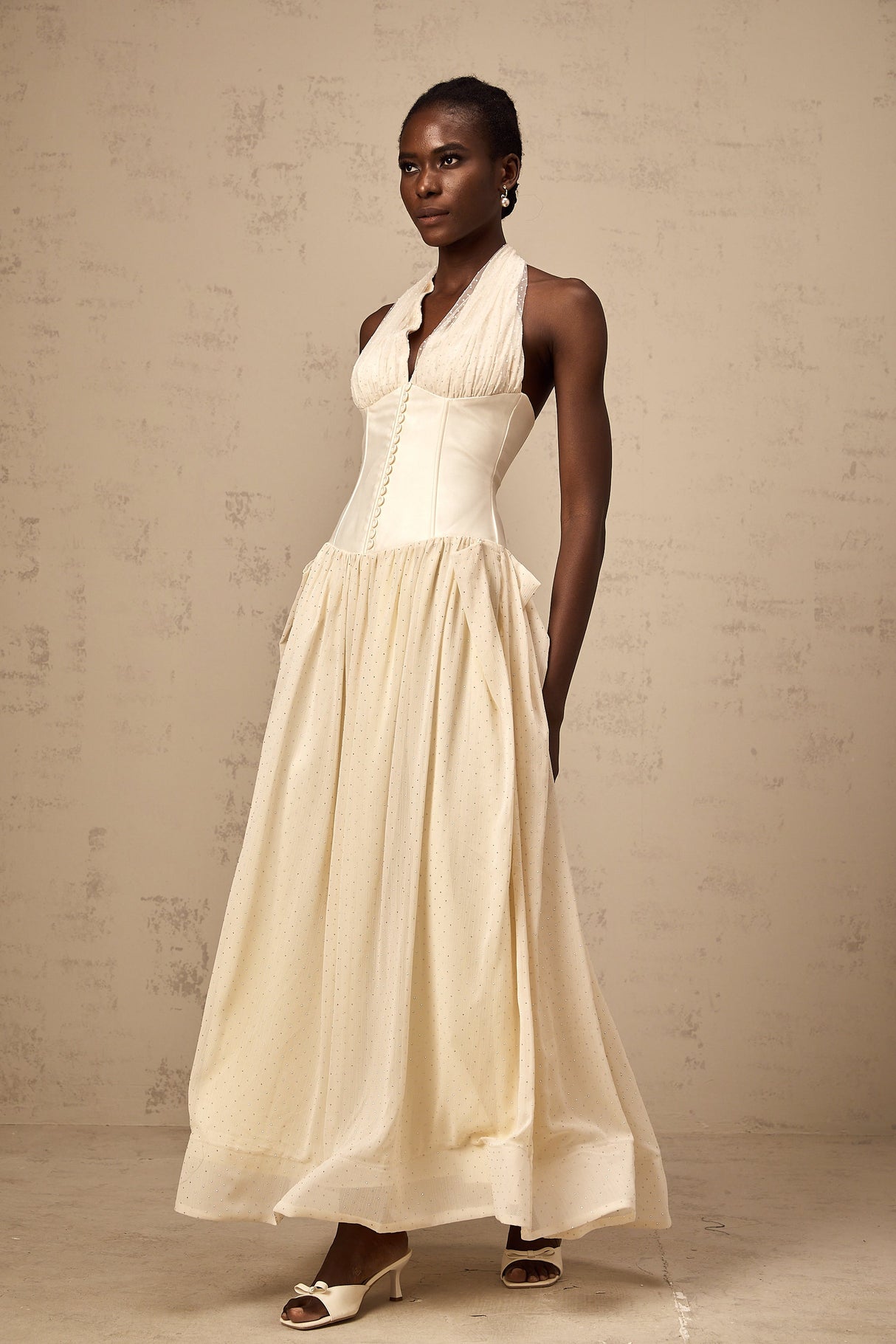 Aurohaya Charlotte halterneck tulle midi dress