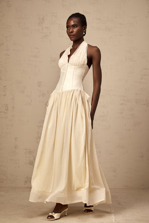 Aurohaya Charlotte halterneck tulle midi dress