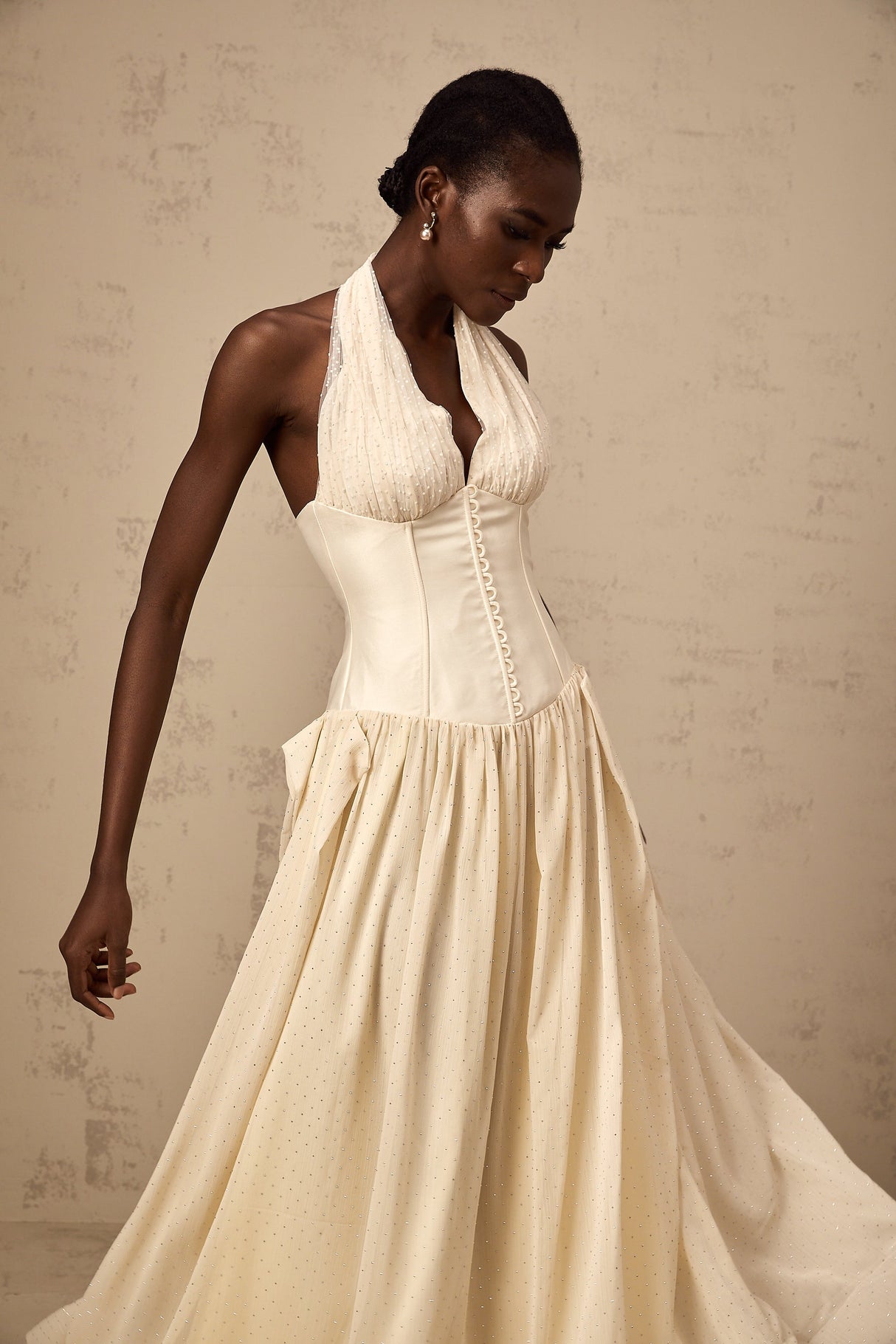 Aurohaya Charlotte halterneck tulle midi dress