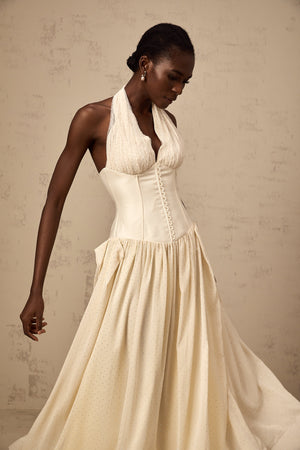 Aurohaya Charlotte halterneck tulle midi dress