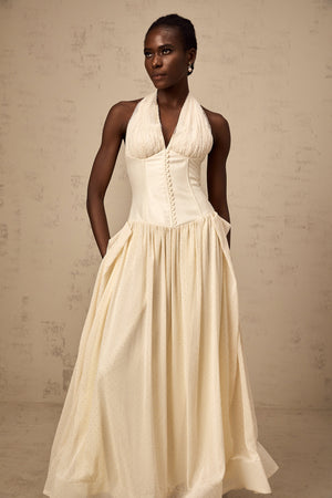 Aurohaya Charlotte halterneck tulle midi dress