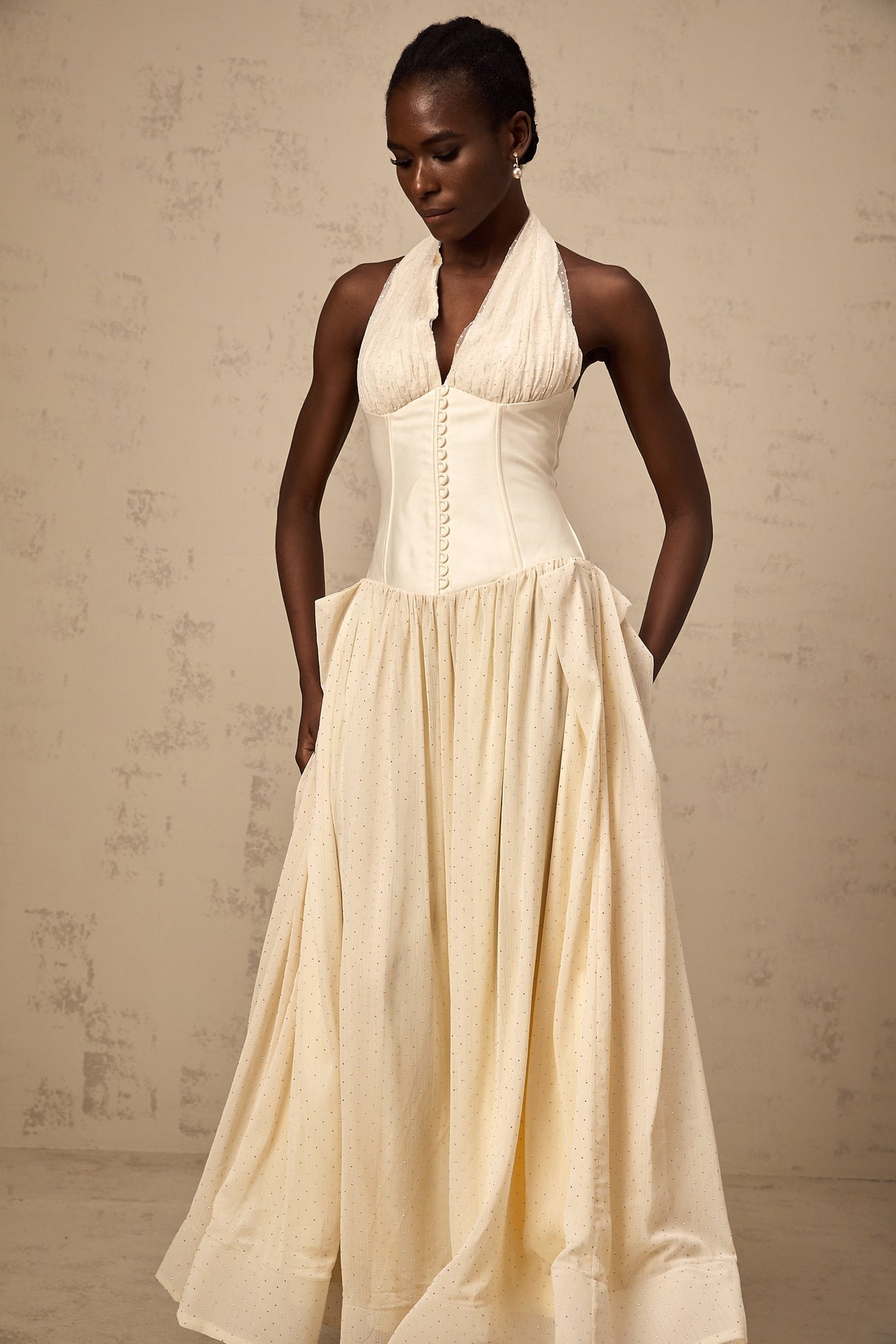 Aurohaya Charlotte halterneck tulle midi dress