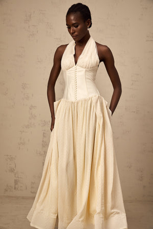 Aurohaya Charlotte halterneck tulle midi dress