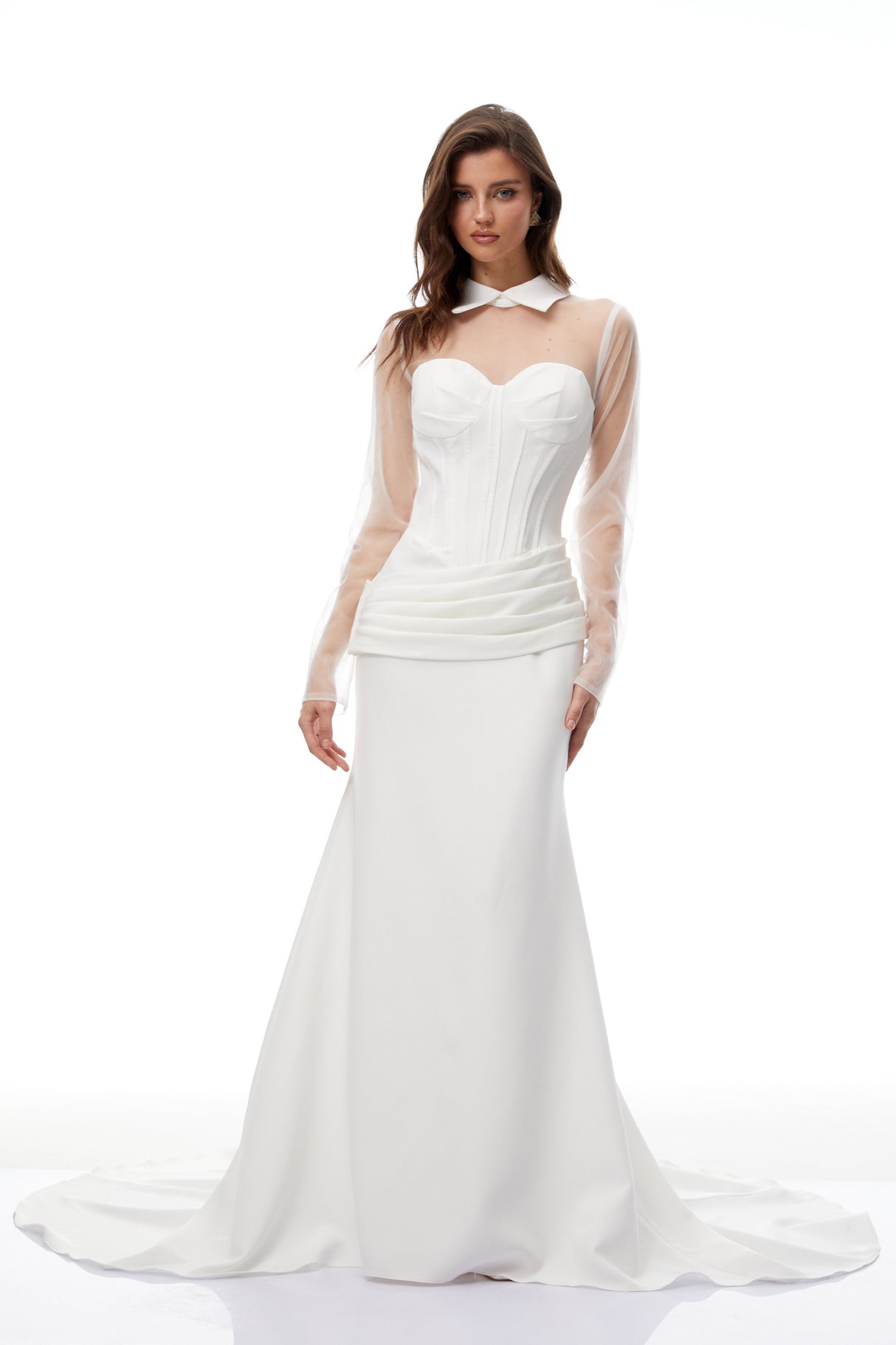 Aurohaya Ivana White Train Design Corset Maxi Dress