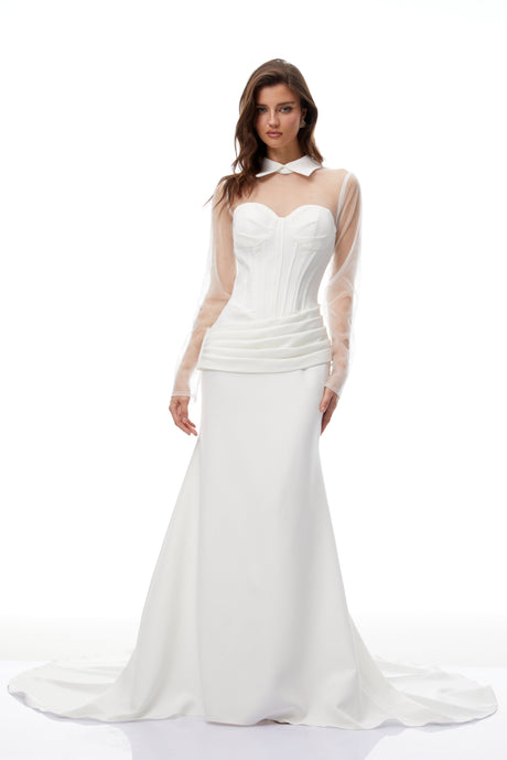 Aurohaya Ivana White Train Design Corset Maxi Dress