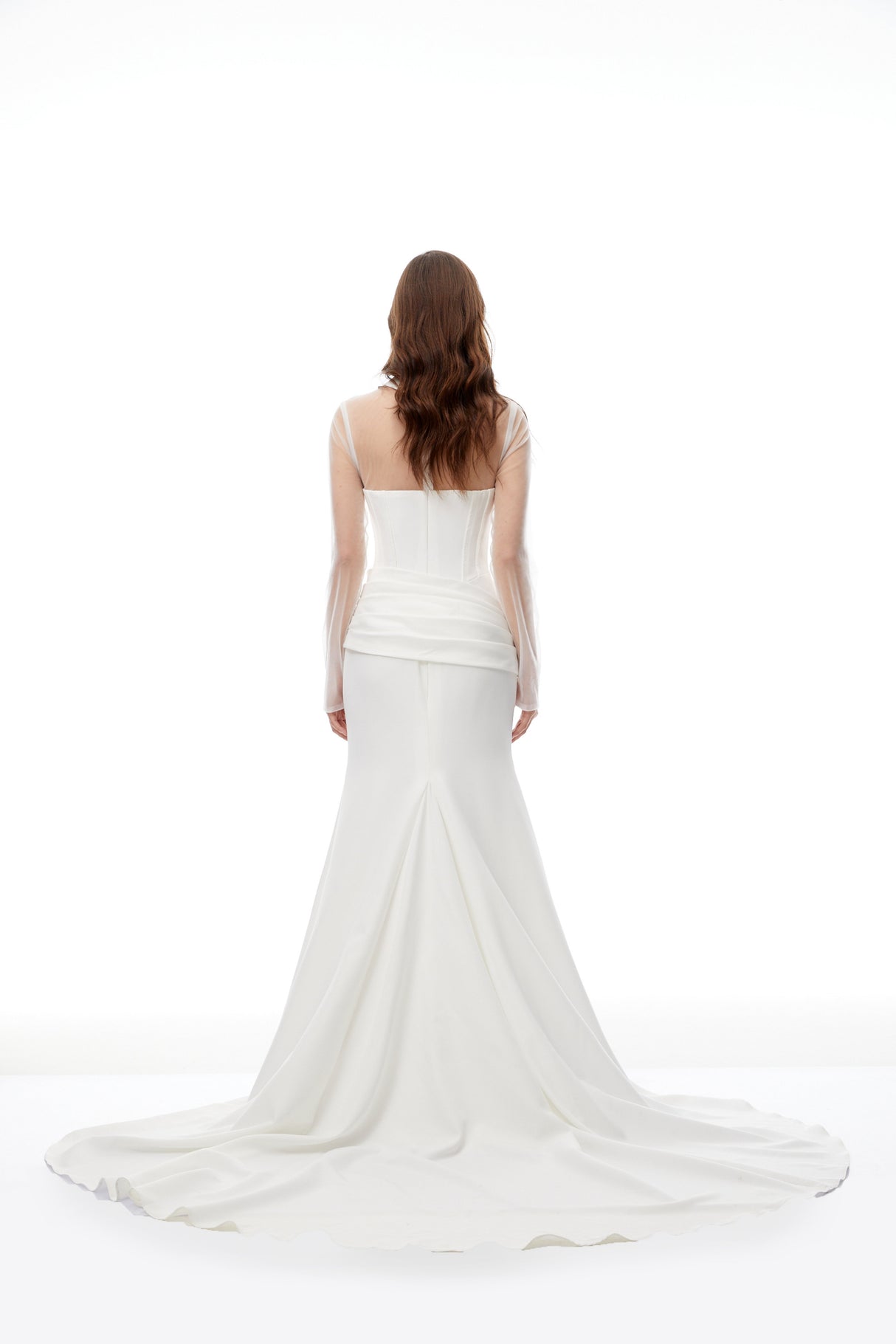 Aurohaya Ivana White Train Design Corset Maxi Dress
