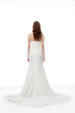 Aurohaya Ivana White Train Design Corset Maxi Dress
