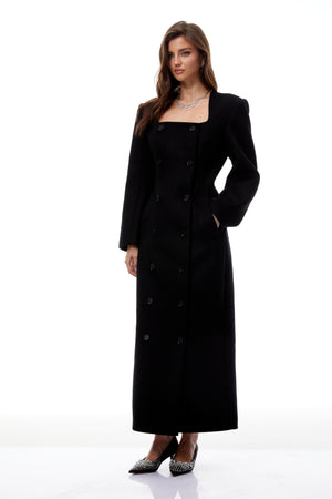 Aurohaya Oline Black Double-Breasted Maxi Blazer Dress