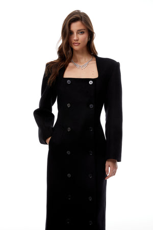 Aurohaya Oline Black Double-Breasted Maxi Blazer Dress