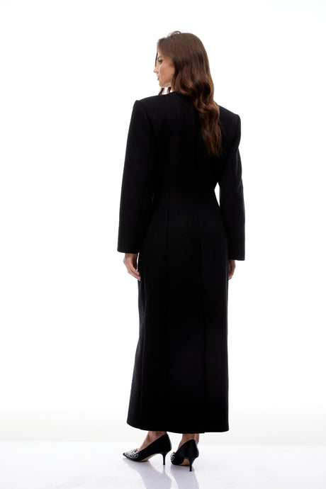 Aurohaya Oline Black Double-Breasted Maxi Blazer Dress