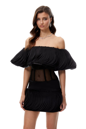 Aurohaya Mabel Black Layered Ruffled Mini Dress