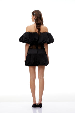 Aurohaya Mabel Black Layered Ruffled Mini Dress