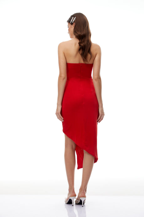 Aurohaya Una Red Strapless Gathered Corset Mini Dress
