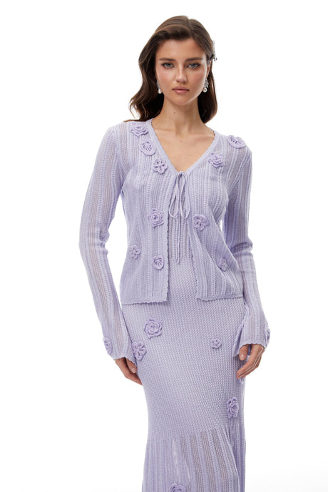 Aurohaya Graca Lavender Floral Ribbed Knit Cardigan & Dress Set
