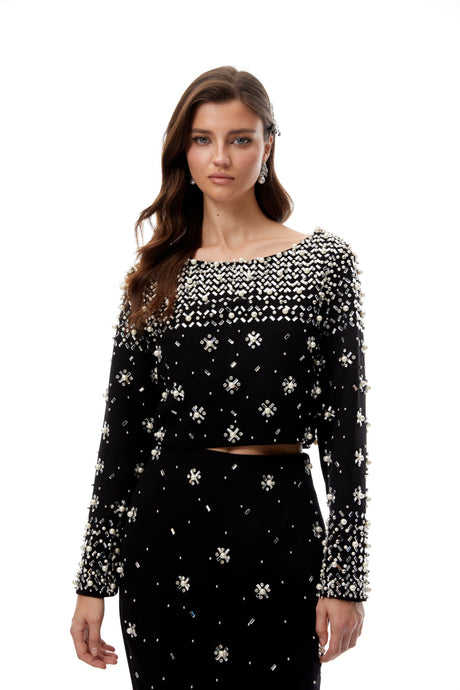 Aurohaya Denise Black Fully Embellished Blouse & Skirt Set