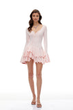 Roseline Pink Asymmetrical Ruffled Tiered Mini Dress