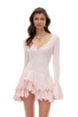 Aurohaya Roseline Pink Asymmetrical Ruffled Tiered Mini Dress Pink