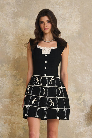 Aurohaya Gelsomina Black Appliqué Detail Tweed Jacket & Dress Set
