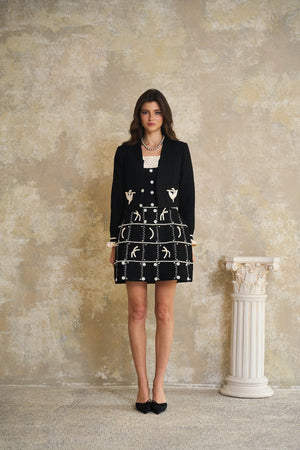 Aurohaya Gelsomina Black Appliqué Detail Tweed Jacket & Dress Set