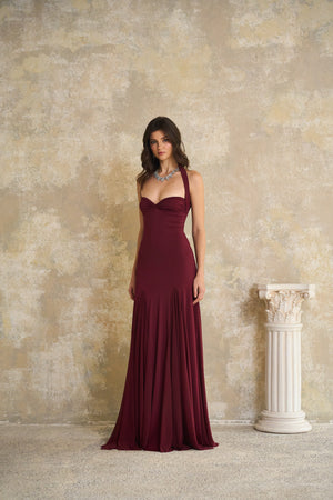 Aurohaya Rêverie Red Sweetheart Neck Maxi Dress