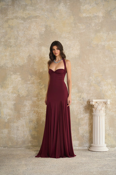 Aurohaya Rêverie Red Sweetheart Neck Maxi Dress
