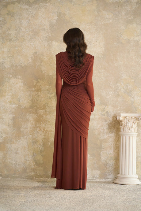 Aurohaya Danaé Brown Shirred-effect Draped Maxi Dress