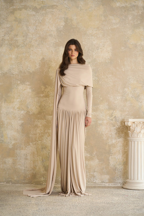 Aurohaya Gaëlle Neutrals Ribbon-design Draped Maxi Dress