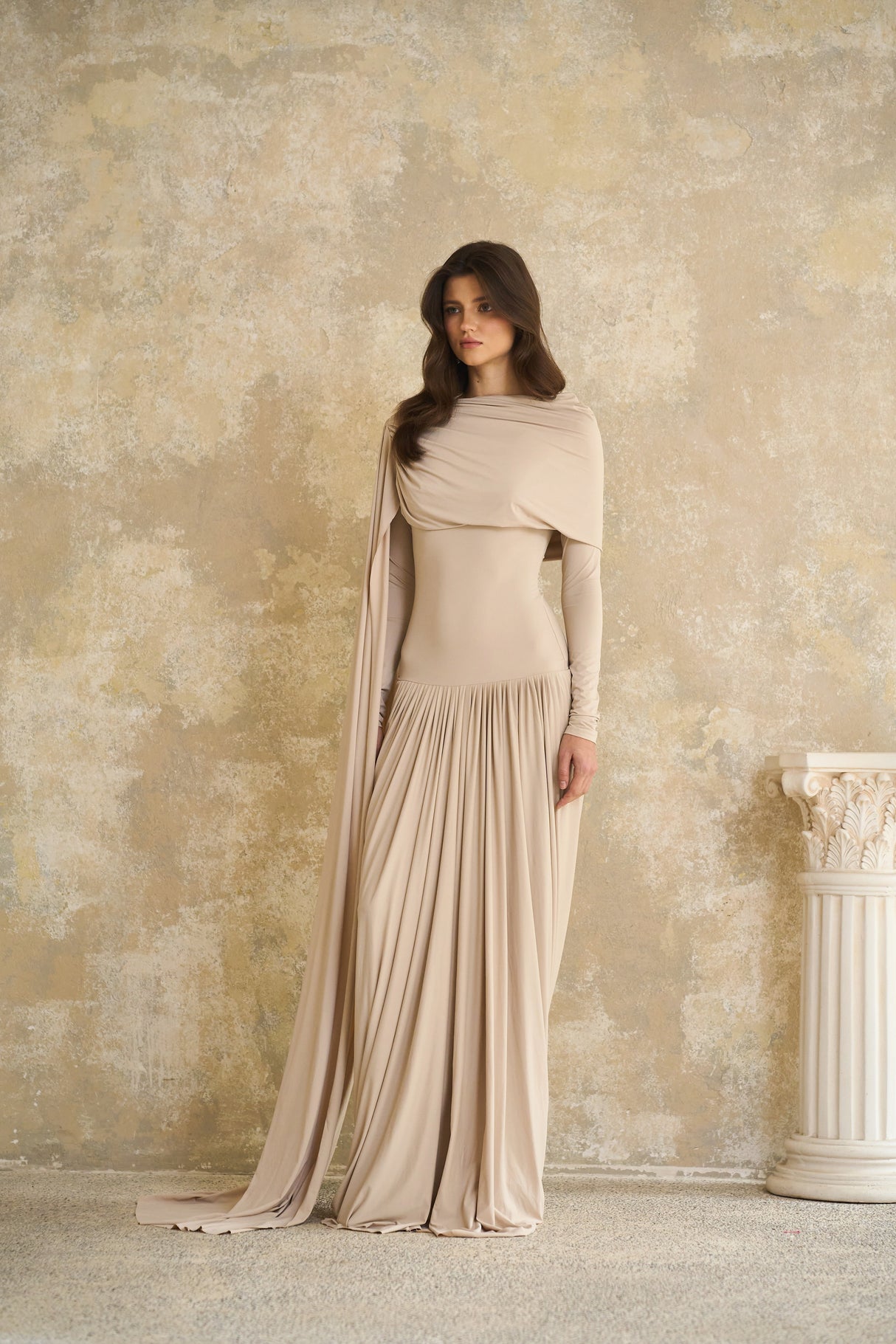 Aurohaya Gaëlle Neutrals Ribbon-design Draped Maxi Dress