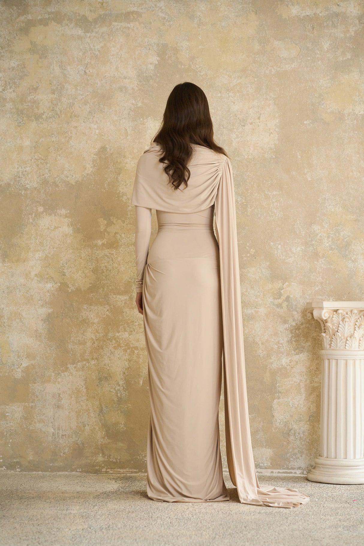 Aurohaya Gaëlle Neutrals Ribbon-design Draped Maxi Dress