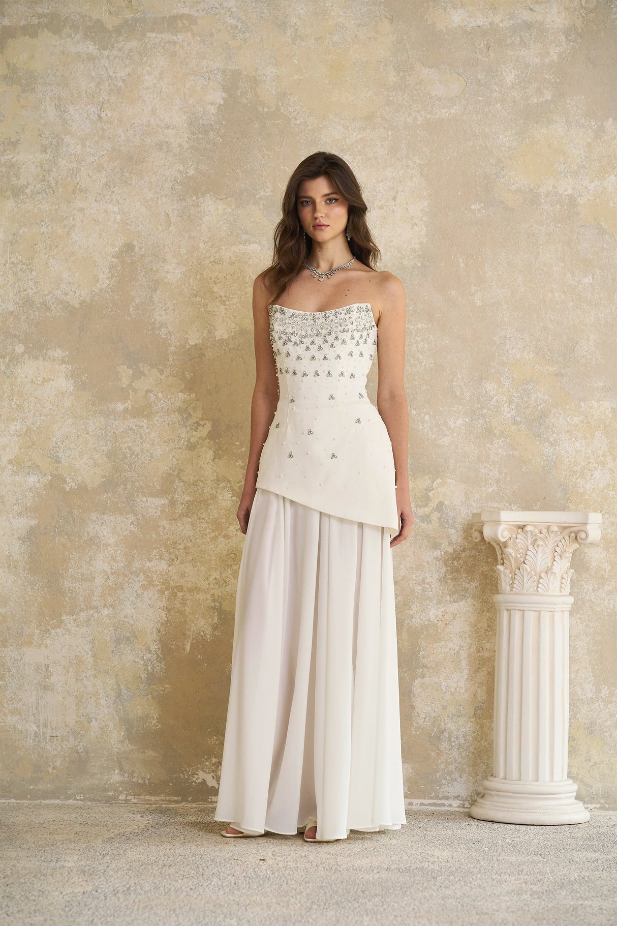 Aurohaya Melisande White Embellished Dress & Skirt Set