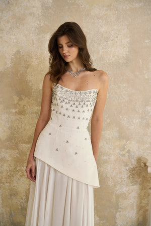 Aurohaya Melisande White Embellished Dress & Skirt Set
