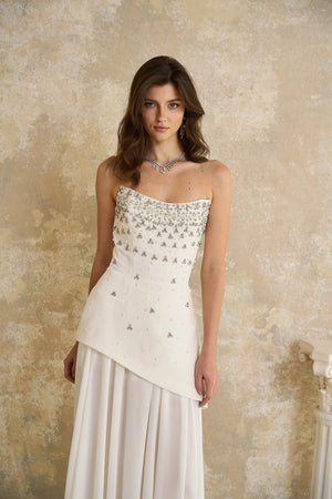 Aurohaya Melisande White Embellished Dress & Skirt Set