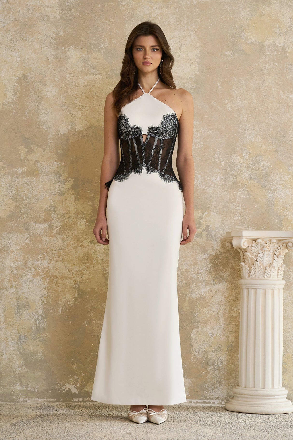 Aurohaya Mirabeau White Cut-out Lace Maxi Dress