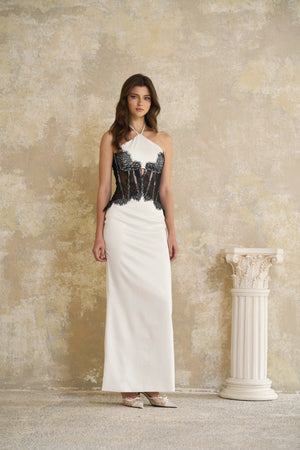 Aurohaya Mirabeau White Cut-out Lace Maxi Dress